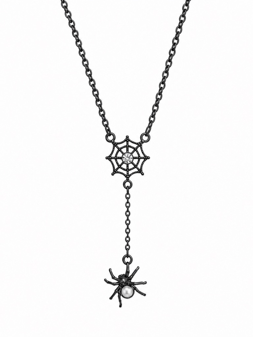 Black Spider Web Drop Necklace - Women Jewelry